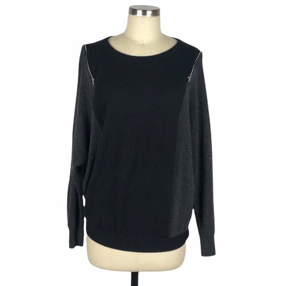 AUTUMN CASHMERE Black Gray Zippered Shoulder Cashmere Pullover Sweater Medium - Picture 1 of 5